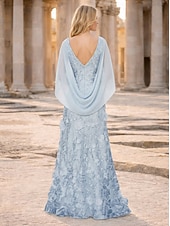 preiswerte Bodenlänge-A-Linie Bodenlang Kleid für Hochzeitsgäste Chiffonkleid Brautmutterkleid Ärmellos U-Boot-Ausschnitt Elegant Vintage Einfach Formell Chiffon Spitze Schals mit 3D-Blumen Stickerei Applikationen