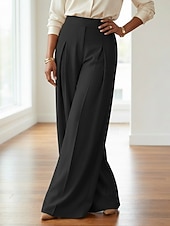 tanie szerokie nogawki i wysoki stan-Damskie Spodnie szerokie nogawki Spodnie Moda Moda miejska Pełna długość Wysoka talia Równina Kieszeń Ruched Butt Lifting Wysokie cięcie Komfort Oddychalność Miękka Średnio elastyczny Urlop Ulica