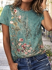 economico T-shirt Boho-Per donna Maglietta Stampato Floreale Grafico Paisley Bohemien Vintage Elegante Manica Corta Girocollo Scollo a V Top lunghi Quotidiano Uscire Weekend Blu Nero Verde chiaro Viola Verde Estate