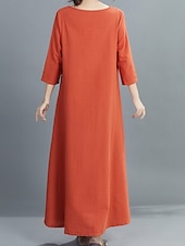 abordables Robes-Robe maxi en lin pour femme faux coton robe décontractée coupe ample graphique floral manches 3/4 col rond noir jaune rouge violet été printemps