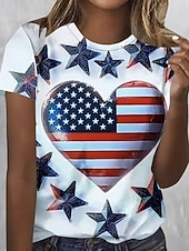  Ημέρα Αμερικανικής Ανεξαρτησίας Γυναικεία Μπλουζάκι Στάμπα Γραφική Σημαία Στυλάτο Κλασσικό Καθημερινό Κοντομάνικο Στρογγυλή Ψηλή Λαιμόκοψη Στρογγυλή Λαιμόκοψη Κανονικά μπλουζάκια Καθημερινά