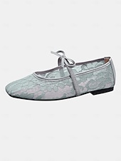 cheap Bridesmaid-Women's Blush Pink Lace Ballet Flats, Bow-Tie Comfortable Dress Shoes, Elegant Bridesmaid Flats for Garden Weddings