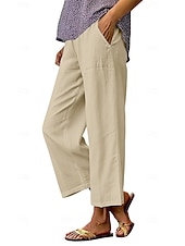 economico gamba larga e vita alta-Per donna Gamba larga Pantaloni Pantaloni casual Vacanza Moda Streetwear Lunghezza intera Vita Alta Semplice Tasca Elastico in vita Confortevole Traspirante Inelastico Quotidiano Vacanza Streetwear