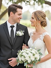 preiswerte Hochzeit ACC-Einstecktuch für Herren, Kunstblume aus Polyester, weiß und rosa, praktisches Design, ideal für Hochzeiten und festliche Anlässe