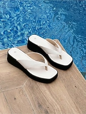 preiswerte Frauen-Weiße Plateau-Flip-Flops für Damen – bequeme, klobige Keilsandalen für den Poolbereich in Luxusresorts und tropische Urlaube &amp;Sommerurlaub am Strand