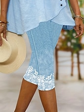 ieftine -Pentru femei Pantaloni Capri chinez Jambiere Vacanță Epocă Șic Stradă Lungime gambă Talie Înaltă Floral Grafic Imprimare Confort Απαλό Comfortabil Strech Zilnic În aer liber Vacanță Albastru piscină