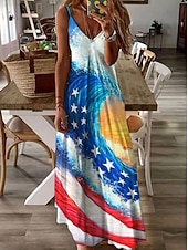  Giorno dell'Indipendenza Americana Per donna Abito maxi Abito Sottoveste Festa Quotidiano Spiaggia Vestibilità regolare Stelle e strisce Senza Maniche Scollo a V Spalline sottili Blu Rosso Estate