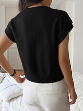 cheap Plain tee-Women's Y2K Knit Tee Elastic Waist 3D Appliques Solid Color Floral Graphic Elegant Cute Stylish Short Sleeve Cap Sleeve V Neck Regular Tops Daily Going out Black Yellow Summer Spring Fall