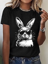 abordables T-shirt de Pâques-Pâques Femmes T-shirt Imprimé Graphique Animal Élégant Classique Occasionnel Manche Courte Col rond Hauts Réguliers Quotidien Bleu Noir Blanche Violet Été Printemps