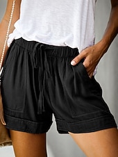 preiswerte Bermudashorts-Damen Shorts Sommershorts Baggy-Shorts Urlaub Mode Streetwear Kurz Hohe Taille Einfach Kordelzug Tasche Elastischer Bund Atmungsaktivität Bequem Unelastisch Täglich Urlaub Straße Hellgrau Schwarz