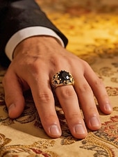 cheap Men's Jewelry-Men's Vintage Royal Court Style Ring, Alloy Material with Black Gemstone, Perfect for Weddings and Parties