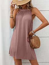 abordables Vestido blanco-Mujer Mini vestido Vestido informal Vestido de verano Elegante Moda Moderno Exterior Vacaciones Noche Ajuste regular Plano Sin Mangas Cuello halter Negro Blanco Verde Claro Rosa Verano Primavera