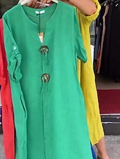 Χαμηλού Κόστους Βασικά Ψεύτικα Φορέματα-Γυναικεία Μίντι φόρεμα Λινό από ψεύτικο βαμβάκι Καθημερινό φόρεμα Κομψό Μοντέρνα ΕΞΩΤΕΡΙΚΟΥ ΧΩΡΟΥ Διακοπές Εξόδου Κανονικό Σκέτο Κοντομάνικο Λαιμόκοψη V