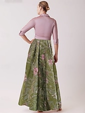 cheap Floor Length-A-Line Floor Length Shirt Dress Wedding Guest Dress Formal Dresses Mother of the Bride Dress Long Sleeve Shirt Collar Elegant Vintage Wedding Formal Nylon with Floral Print Bow(s) Slit