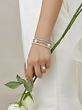 billige Bryllup ACC-Armbåndssett med tre lag i kunstperlelegering til dame, stablebare armbånd i gull og sølv med elegante perler og krystalldetaljer, vintage brudesmykker til bryllup, kveldsfester og formelle arrangementer