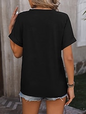 cheap Plain Blouses-Women's T Shirt Tee Top Buttons Plain Fashion Stylish Classic Short Sleeve V Neck Regular Tops Daily Going out Weekend Black Pink Sky Blue Fuchsia Green Summer Spring