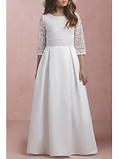 abordables Robes de petite fille-Robe de demoiselle d'honneur longueur sol en A Première Communion Robe de bal mignonne satin avec perles élégante ajustement 3-16 ans