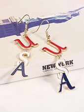 economico Accessori-Orecchini pendenti patriottici in lega per donne per il 250° anniversario degli Stati Uniti stili multipli della bandiera USA e cuori gioielli dichiarativi rossi bianchi e blu per feste e festival