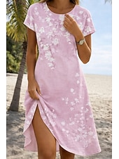 economico Abito Floreale-Per donna Mini Abito Vestito Estivo Vestito T-Shirt Abito a trapezio Abito aderente e svasato Vacanza Casual All'aperto Spiaggia Feste Vestibilità regolare Floreale Grafico Manica Corta Scollo a V