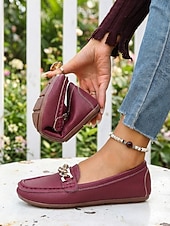 economico Slip-ons e mocassini da donna-Mocassino Rosso da Donna con Catena - Scarpe Slip-On Morbide e Confortevoli per Donna Stile Classico e Chic per Lavoro Ufficio Viaggi Giornaliero e Passeggiate in Città