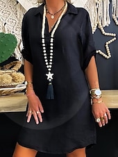 tanie Biała sukienka-Damskie Sukienka do kolan Sukienka koszulowa Codzienne sukienki Sukienka bawełniana Moda Nowoczesny Na zewnątrz Urlop Wyjściowe Regularny Równina Krótki rękaw W serek Niebieski Czarny Biały Czerwony