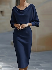 voordelige Eenvoudige jurk-Dames Halflange jurk Werk Jurk Schede jurk Elegant Modieus Modern Kantoor Slank Effen Lange mouw Col Zwart Wit Marineblauw Grijs Lente Herfst