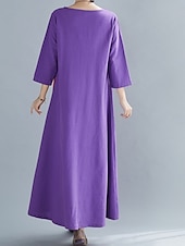 abordables Robes-Robe maxi en lin pour femme faux coton robe décontractée coupe ample graphique floral manches 3/4 col rond noir jaune rouge violet été printemps