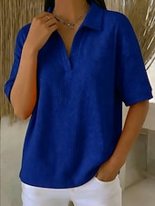 levne jednoduché tričko-Dámské Tričko Polokošile Trička Vaflově pletené topy Bez vzoru Módní stylové Základní Krátký rukáv Košilový límec Běžné topy Denní Jdeme ven Víkend Vodní modrá Černá Bílá Oranžová Trávová zelená Léto