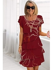 billiga Chiffongklänningar-Dam Midiklänning Sommarklänning Klänning med tryck Elegant Dagligen Normal Blommig Geometrisk Kortärmad Rund hals Ljusgul Ljusrosa Ljusrosa Dammig ros Sommar