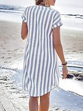 economico Abiti a Strisce e Geometrici-Per donna Mini Abito Abito a Tubino Vestito Estivo Abito Estivo Casual Quotidiano Vestibilità regolare A righe Manica Corta Scollo a V Blu Rosso Blu marino Grigio Estate