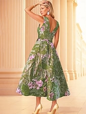 economico Abiti da cocktail-Linea ad A Lunghezza alla caviglia Abiti da Cocktail Abiti da festa Elegante Vintage Senza Maniche Scollo a V Matrimonio Formale Nylon con Tasca