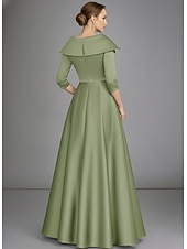  Linha A Longo Bordado com miçangas Vestido formal Vestido para a mãe da noiva Vestidos de noite Elegante Brilhante Floral Meia Manga Colarinho de Camisa Casamento Formal Cetim com Fenda Apliques