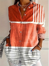 tanie Pasiaste i geometryczne bluzki-Damskie Koszula Bluzka Niejednolita całość Guziki Nadruk Graficzny Geometryczny Kratka Zabytkowe Tropikalny Codzienny Długi rękaw Kołnierzyk koszuli Zwykłe topy Codzienny Niebieski Czarny Biały Żółty