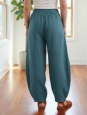 billiga Premium Linnekollektion-Dam Byxor av linne i bomull Kinesiska Sommarbyxor underbyxor Semester Streetwear Grundläggande Fullängd Medium Midja Slät Ficka Elastiskt midjeband Bekväm Komfort Microelastisk Dagligen Utomhus Gata