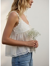 preiswerte Spitzenoberteile-Damen Bluse Spitzentops Camisole-Tanktop Patchwork Spitzenbesatz Einfach Täglich Stilvoll Modern Ärmellos U-Ausschnitt Normale Oberteile Täglich Ferien Ausgehen Schwarz Weiß Gelb Rosa Rote Sommer