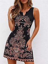 voordelige Boho Jurken-Dames Mini-jurk Hemdjurk Zonnejurk Zomerjurk Off-the-shoulder jurk Vakantie Casual Boho Dagelijks Feestdagen Uitgaan Normale pasvorm Grafisch Tribal Mouwloos V-hals blauw Marine Zwart Wijn Zomer Lente