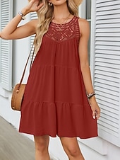 economico Vestiti-Per donna Mini Abito Abiti effetto lino Vestito Estivo Abito a trapezio Abito Estivo Vacanza Casual Quotidiano Spiaggia Vestibilità comoda Semplice Senza Maniche All'americana Blu blu navy Nero Bianco