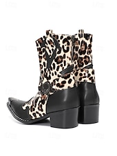 baratos Homens-Botas masculinas de couro legítimo para festivais, com estampa de leopardo, ideais para música.