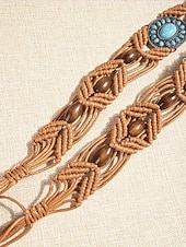 halpa Naisten vyö-Naisten boheemi vahanurmivyö turkooseilla kivikoristeilla, säädettävä punottu vyö, monivärinen vintage-tyylinen asuste naisille, täydellinen jokapäiväiseen käyttöön, lomalle, rannalle ja lomakohteeseen