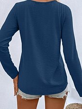 levne jednoduché tričko-Dámské Tričko Tlačítko Přední S texturou Pevná barva Módní Na běžné nošení Dlouhý rukáv Do V Dlouhé topy Denní Jdeme ven Tmavěhnědá Travní zelená Černá Bílá Rubínově červená Jaro Podzim