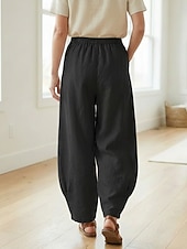 preiswerte Premium-Leinen-Kollektion-Damen-Leinenhose aus 70 % Leinen, weites Bein, Chino-Stil, Sommerhose, Urlaubshose, Streetwear, Basic, lange Länge, mittlere Bundhöhe, schlicht, Tasche, elastischer Bund, bequem, komfortabel, nicht elastisch, für Alltag, Outdoor, Straße, Bordeauxrot, Azur