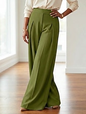 tanie szerokie nogawki i wysoki stan-Damskie Spodnie szerokie nogawki Spodnie Moda Moda miejska Pełna długość Wysoka talia Równina Kieszeń Ruched Butt Lifting Wysokie cięcie Komfort Oddychalność Miękka Średnio elastyczny Urlop Ulica