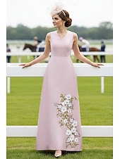 cheap Floor Length-A-Line Floor Length Wedding Guest Dress Formal Dresses Derby Dress Mother of the Bride Dress Sleeveless V Neck Elegant Formal Holiday Kentucky Derby Satin with Print