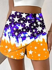 Недорогие День независимости Штаны-Жен. Чино Шорты Отпуск Винтаж Этнический стиль Короткие ЗавышеннаяPantsДень независимости Америки Графика Флаг Плиссировка Многослойный Комфорт Неэластичная Повседневные на открытом воздухе Отпуск