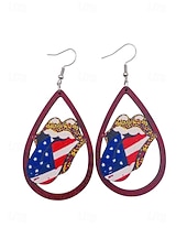 tanie Akcesoria-Amerykański 250. Jubileusz Kwiatowe Drewniane Kolczyki w Kształcie Łzy z Flagą USA lekkie Patriotyczne Biżuteria z Długimi Kolczykami dostępne w wielu stylach Casual Boho Styl na co dzień