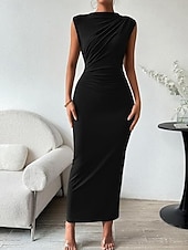 preiswerte Einfaches Kleid-Damen Maxikleid Abschlussballkleid Partykleid Freizeitkleid Cocktailkleid Elegant Mode Modern Outdoor Abendgesellschaft Party Normale Passform Einfach Ärmellos Hoher Ausschnitt Schwarz Burgunderrot