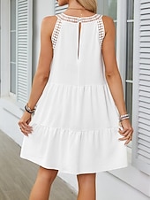 economico Vestiti-Per donna Mini Abito Abiti effetto lino Vestito Estivo Abito a trapezio Abito Estivo Vacanza Casual Quotidiano Spiaggia Vestibilità comoda Semplice Senza Maniche All'americana Blu blu navy Nero Bianco