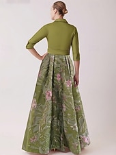 cheap Floor Length-A-Line Floor Length Shirt Dress Wedding Guest Dress Formal Dresses Mother of the Bride Dress Long Sleeve Shirt Collar Elegant Vintage Wedding Formal Nylon with Floral Print Bow(s) Slit