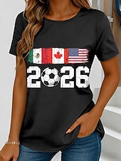  T-shirt pour femmes Match de football mondial 2026 Impression graphique stylée classique décontractée à manches courtes col ras du cou hauts réguliers sports quotidiens noir blanc rouge été printemps