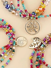 cheap Vacation Accessories-Women's Bohemian Tree of Life Beaded Bracelet – Alloy &amp; Multi-Colored Beads, Perfect for Casual Wear &amp; Beach Vacation Style